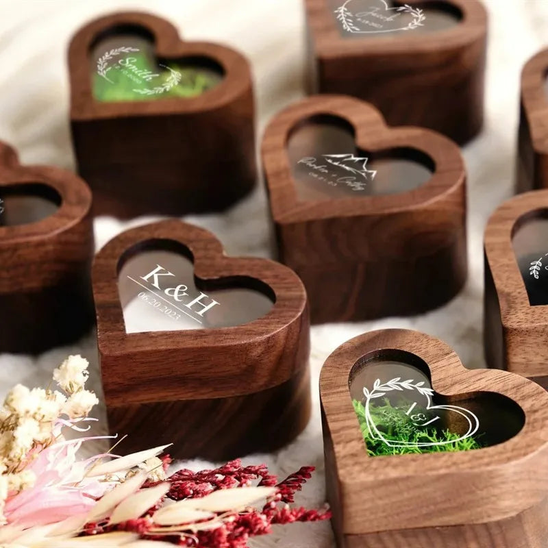 Premium Solid Wood Jewelry Organizer (Black Walnut) - Jewelry Display for Earrings & Couples Rings Jewelry Case Valentine Gift Qme