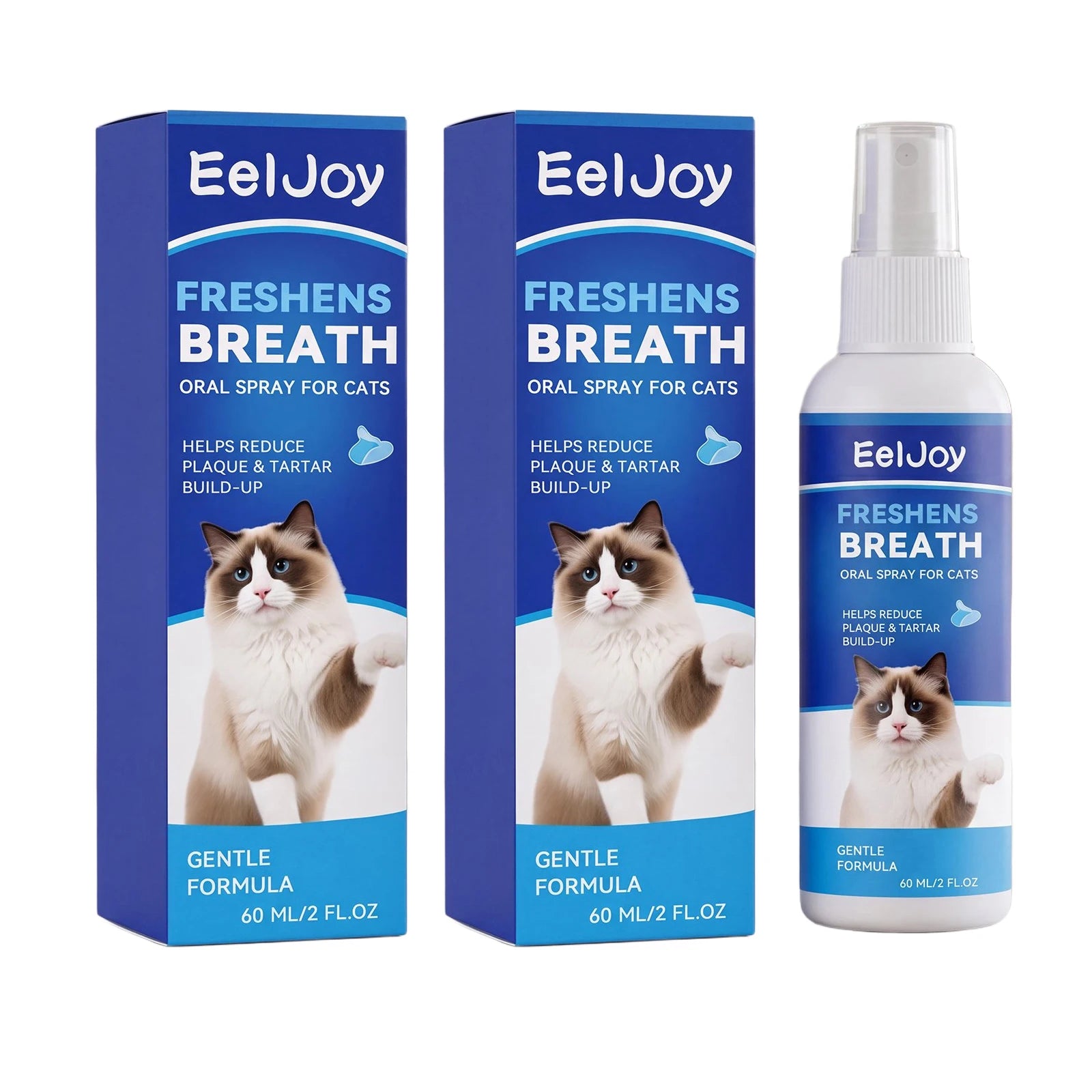 Cat Oral Care Spray Remove Plaque Reduce Tartar Build‑up Eliminate Bad Breath Easy‑to‑use Gentle Formula Mouth Cleaning Solution Qme 2 x 60ml Boxed