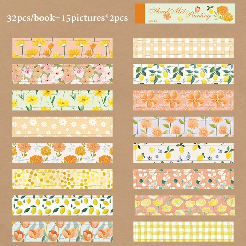 Floral Plaid Bow Long Sticker Book, Countryside Journal Base Paper for Border & Layout Decoration Qme Burgundy