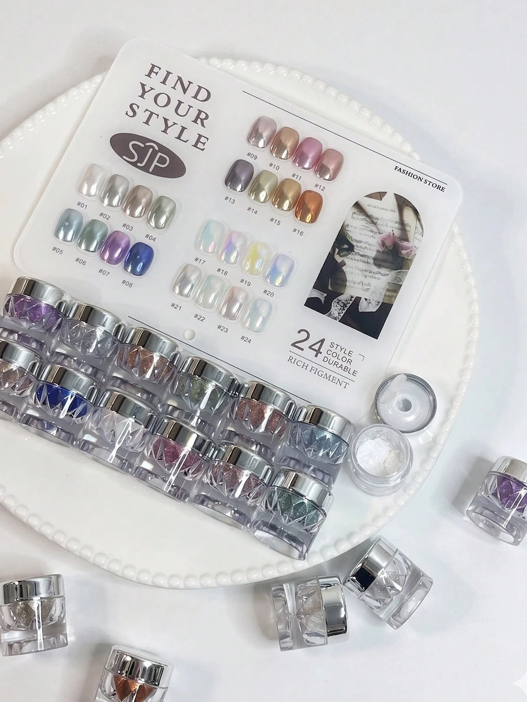 24-color Aurora Chrome Pink Nail Art High-end Magic Mirror Storage Qme