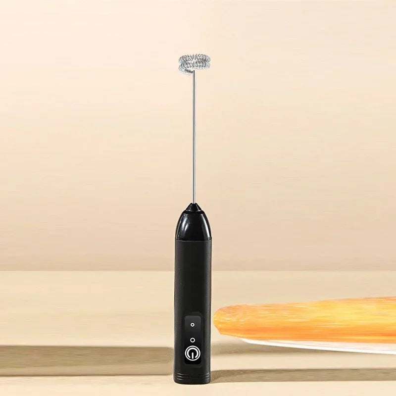 Wireless Milk Frother Electric Type-C Handheld Blender Stainless Steel Mini Coffee Maker Whisk Mixer for Coffee Cappuccino Cream Qme black