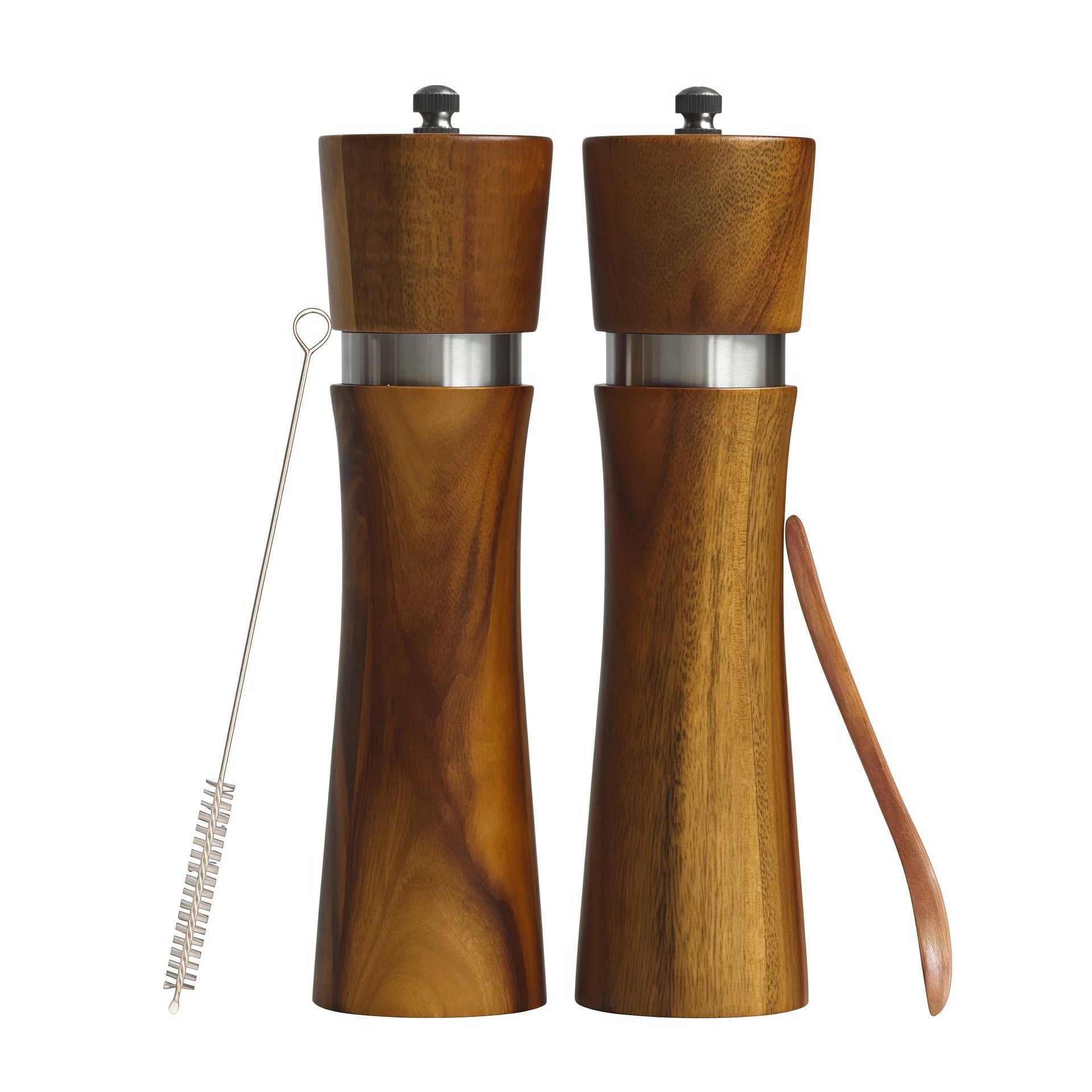 2pieces Wood Manual Pepper Grinder,Pepper Mill & Sea Salt Grinder,Handheld Grinder for Black Pepper Portable Spice Grinding Tool Qme D IronWaist-shaped