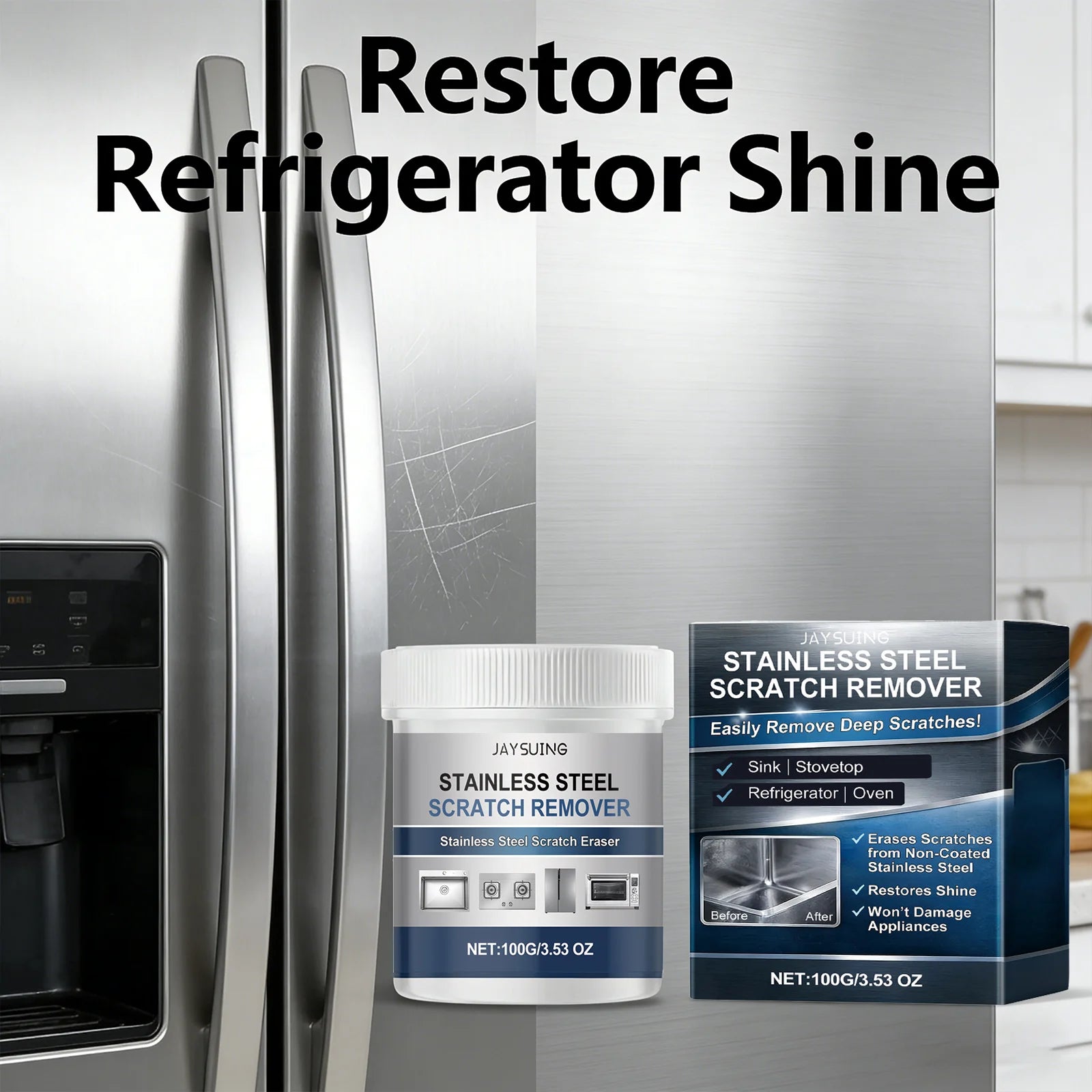 Jaysuing Stainless Steel Scratch Repair Cream Remove Scratch Restore Shine Appliances Renovation Stainless Steel Polishing Agent Qme