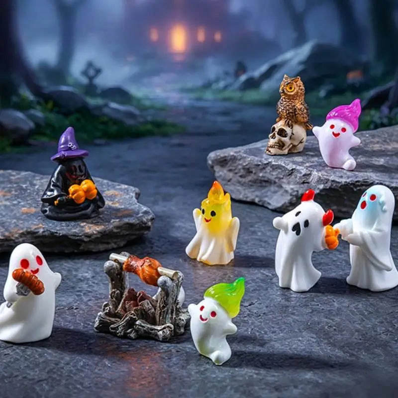 Halloween Miniature FigurineHouse Chair Halloween Mini Resin Cartoon Scary Statue Party Ornaments Qme