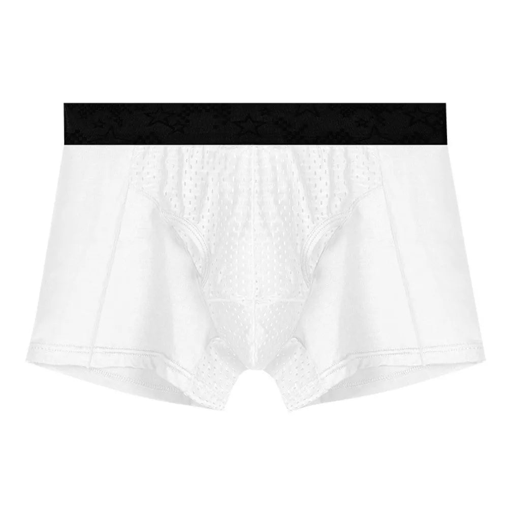 Quick-drying Men's Mesh Boxer Briefs Split Design Four-way Stretch Qme White 4XL