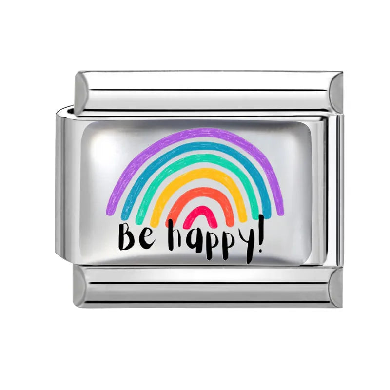 Colorful Rainbow Funny Cats Heart Pattern Flower Sun Italian Charm Links Fit 9mm Stainless Steel Bracelet Women DIY Making Gifts Qme Style 6