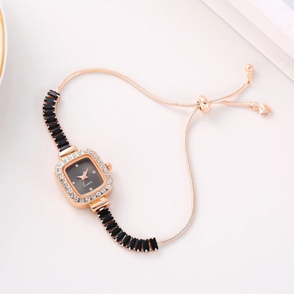 New Fashion Solid Color Zircon Fine Strap with Diamond Set Women's Watch, Free Adjustable Bracelet, Women's Style Qme