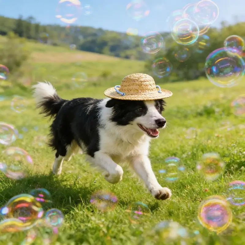 Cute Adjustable Pet Woven Hat Dog Decorative Hat Photo Prop Dog Cat Sunshade Cap Run Straw Hat For Small Dog Puppy Cat Qme