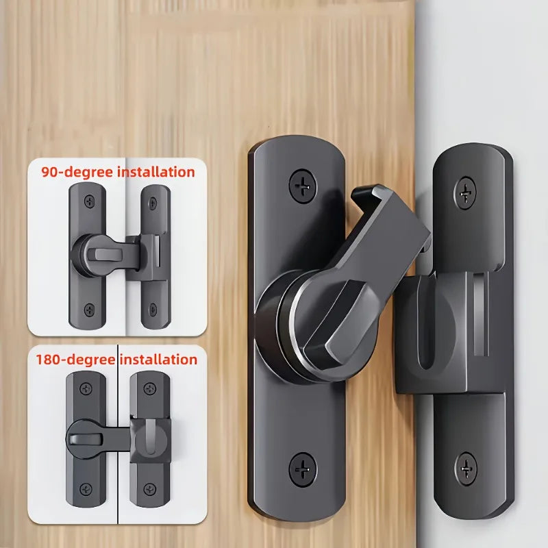 Anti-Theft Door Lock - 90°/180° Adjustable Sliding Pin, Keyless Entry Heavy-Duty Black Easy Install for Home Office Hotel Garage Qme black
