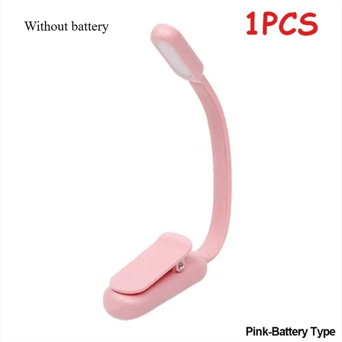 Rechargeable USB Clip LED Reading Light Mini Night Book Lamp With 3 Brightness Levels For Travel Bedroom Study Reading Qme Pink Battery 1PCS