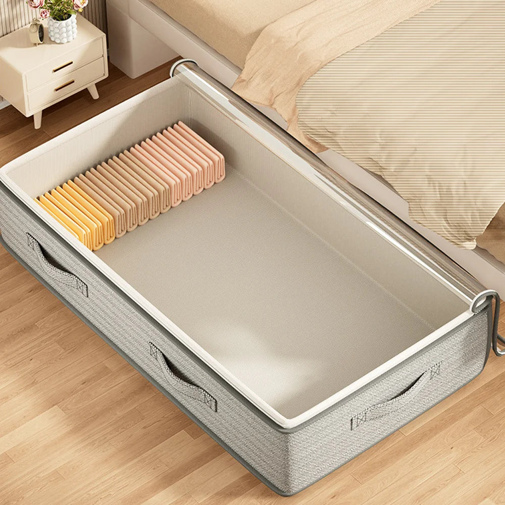 Flat Under-Bed Storage Box, Drawer Style Low Profile Organizer for Seasonal Quilts & Clothes, Space Saving Home Container Qme