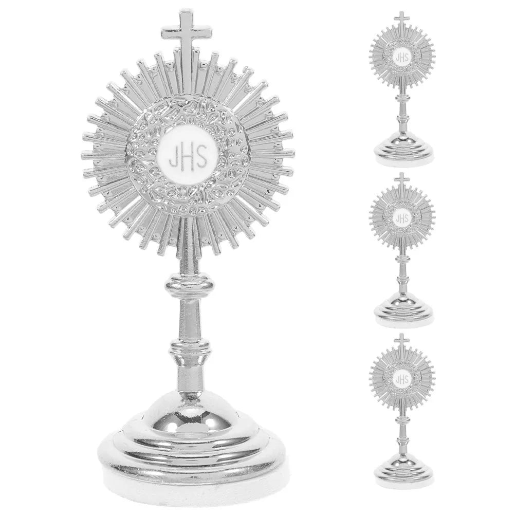 4Pcs Intricately Detailed Metal Catholic Crucifix Standing Table Cross with Base for Home Prayer Space Chapel Religious Decor Qme