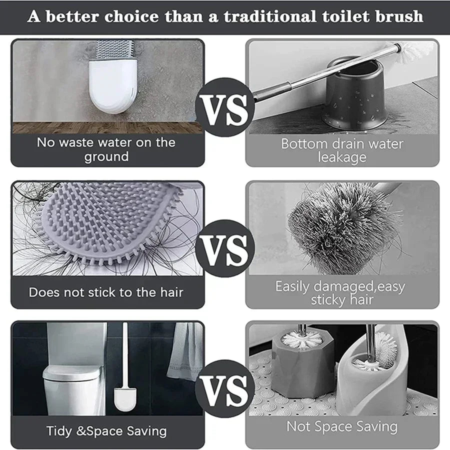 Wall Mounted Silicone Toilet Brush Set Flexible Flat Head Toilet Bowl Cleaner Brush for WC Bathroom Cleaning Dead Ends & Corners Qme