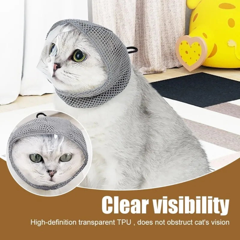 Cat mouth cover, anti licking and bite breathable transparent mesh mask, suitable for cat beauty, nail trimming, bathing Qme