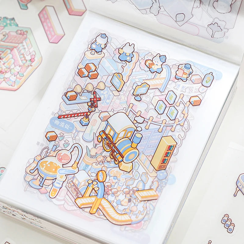 TIANZI 24/96 Pcs 3D Cartoon Landscape Sticker Book DIY Scrapbooking Aesthetic Stationery Stress Relief for Students Qme