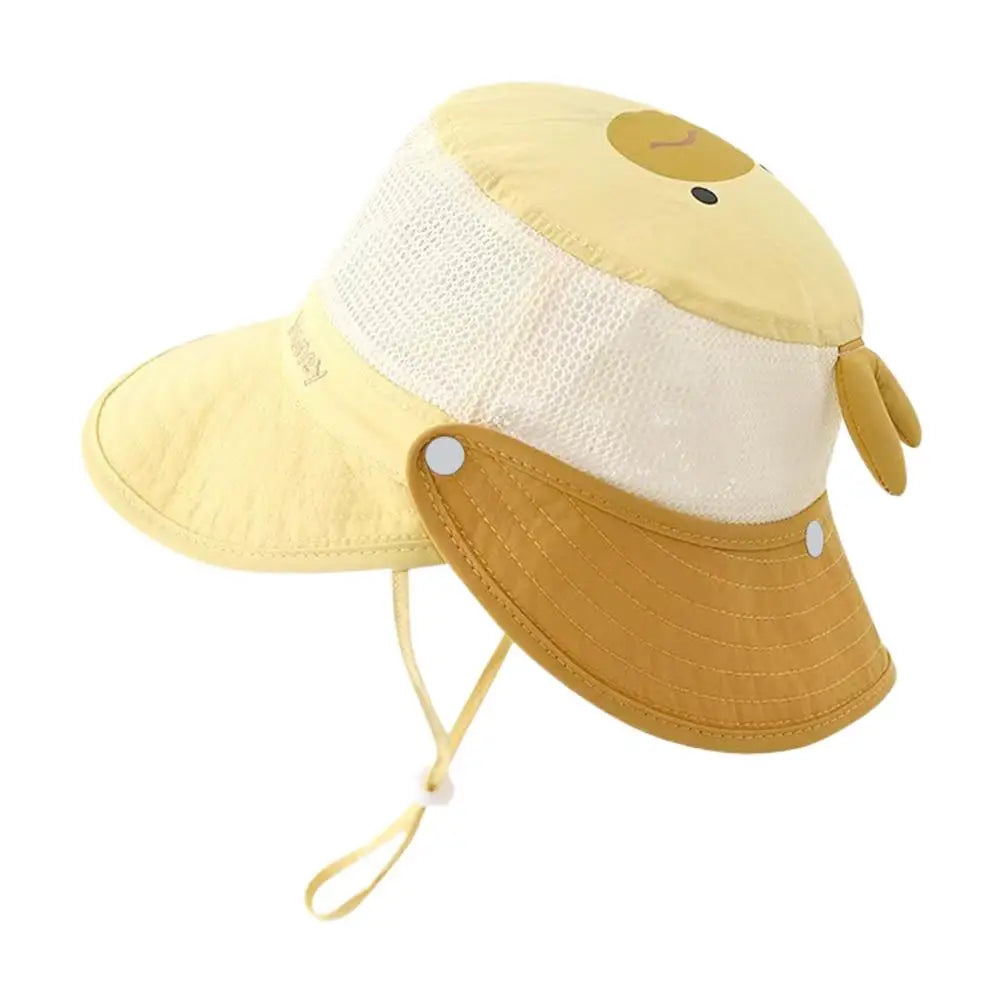 Summer Mesh Breathable Bucket Hats Cute Kids Sun Hat Wide Brim Beach Qme Yellow One size