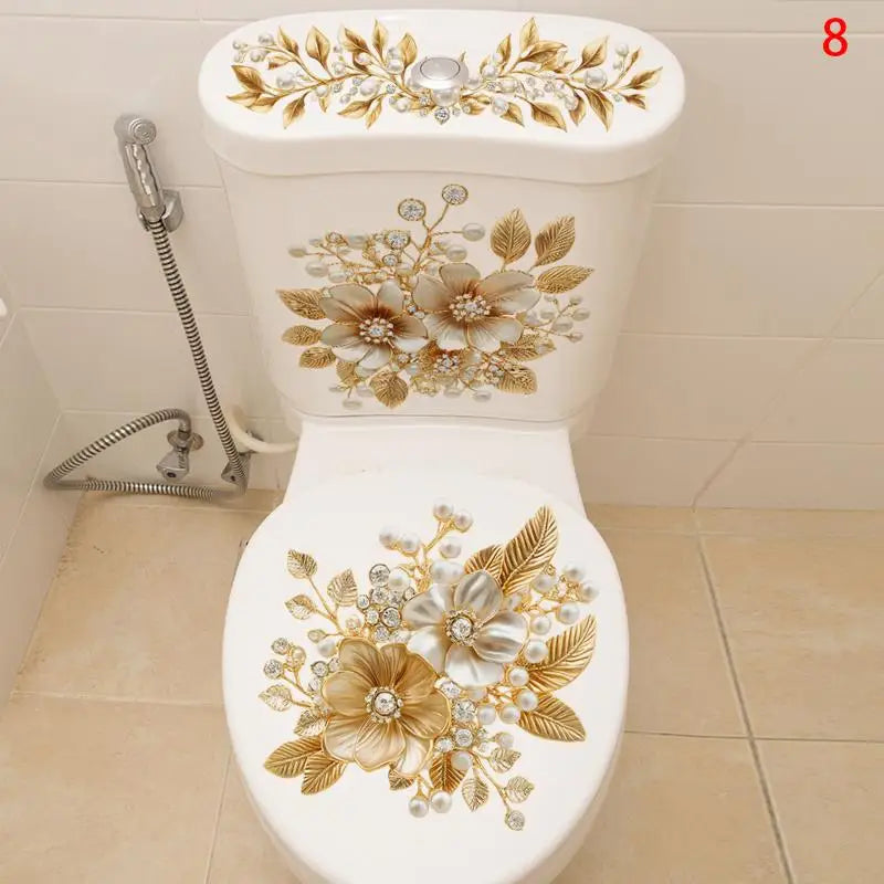 Waterproof Sticker Toilet Cover Bathroom Wall Flower Butterfly Qme 8