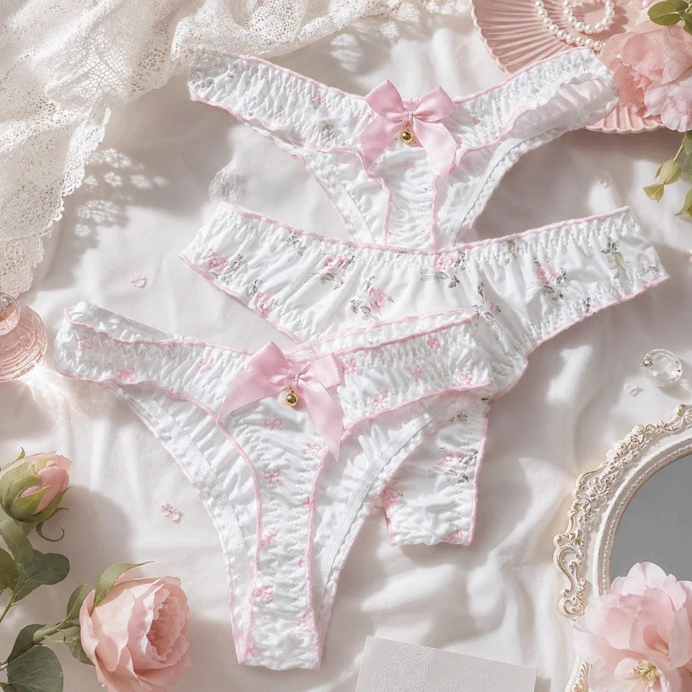 Lingerie Sweet Bow Women Panties Ruffle Low Waist Girls Briefs Flower Qme