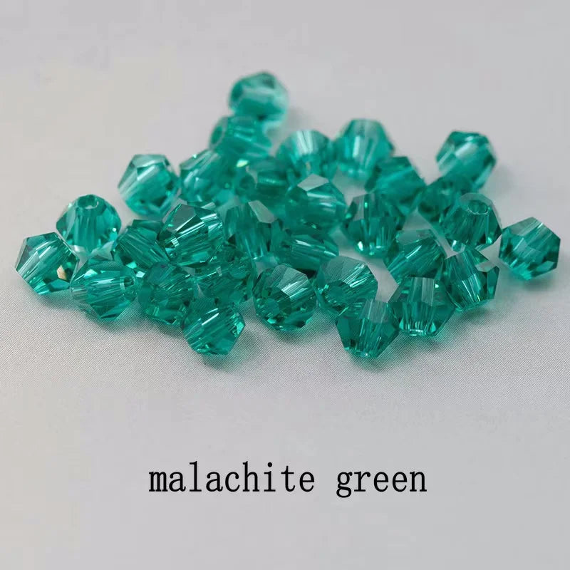 4mm Crystal Bicone Beads 100PCS Faceted Glass Beads Rainbow Loose Craft Beads for Bracelet Necklace Earring Keychain Making DIY Qme malachite green