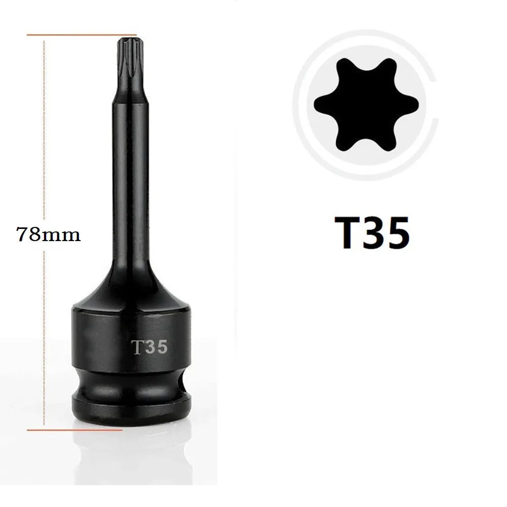 1PC 1/2inch Hex Torx Screwdriver Bits Drive Socket Adapter Heads T20 T40 T30 T100 Magnetic Wrench Hand Tools Accessories Qme T35