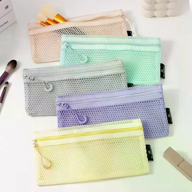 Breathable Mesh Zipper Storage Pouch Visible Large Capacity For Stationery Cosmetics Cables Travel Qme