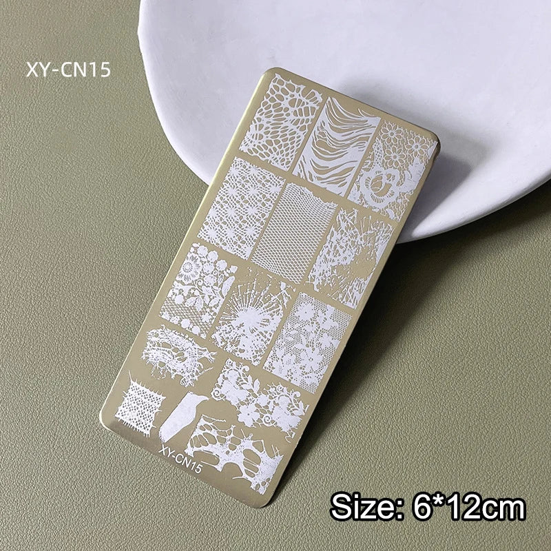 12x6cm Golden Rectangular Nail Stamping Plate Bowknot Butterfly Qme 15