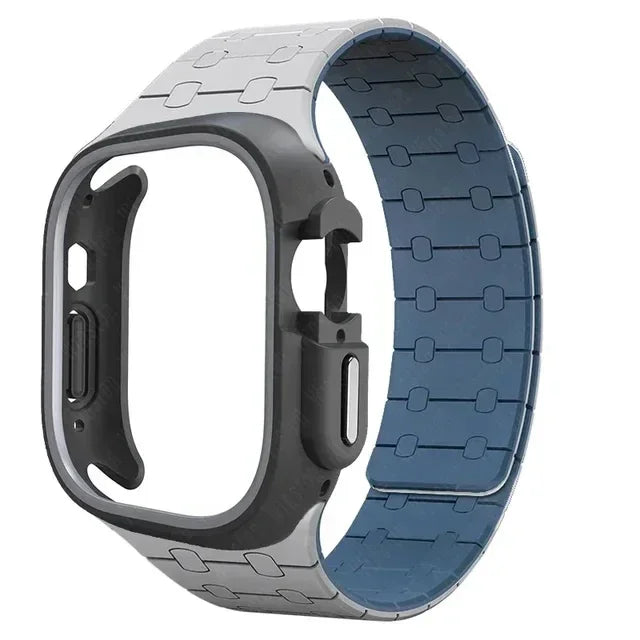 TPU Case+Silicone Strap for Apple Watch Band Ultra 2 49mm 45mm 44mm 41mm Protective Case Bracelet for Iwatch Series 9 8 7 6 5 4 Qme Grey BH 44mm Series SE 456