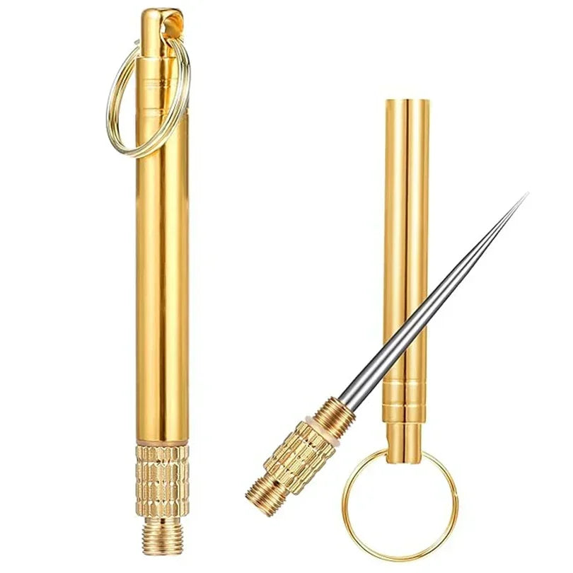 1PC Portable Titanium &Brass Toothpick Fruit Fork Outdoor Multifunctional Camping Tool Toothpick Tube,Stronger Than Dental Floss Qme Default Title
