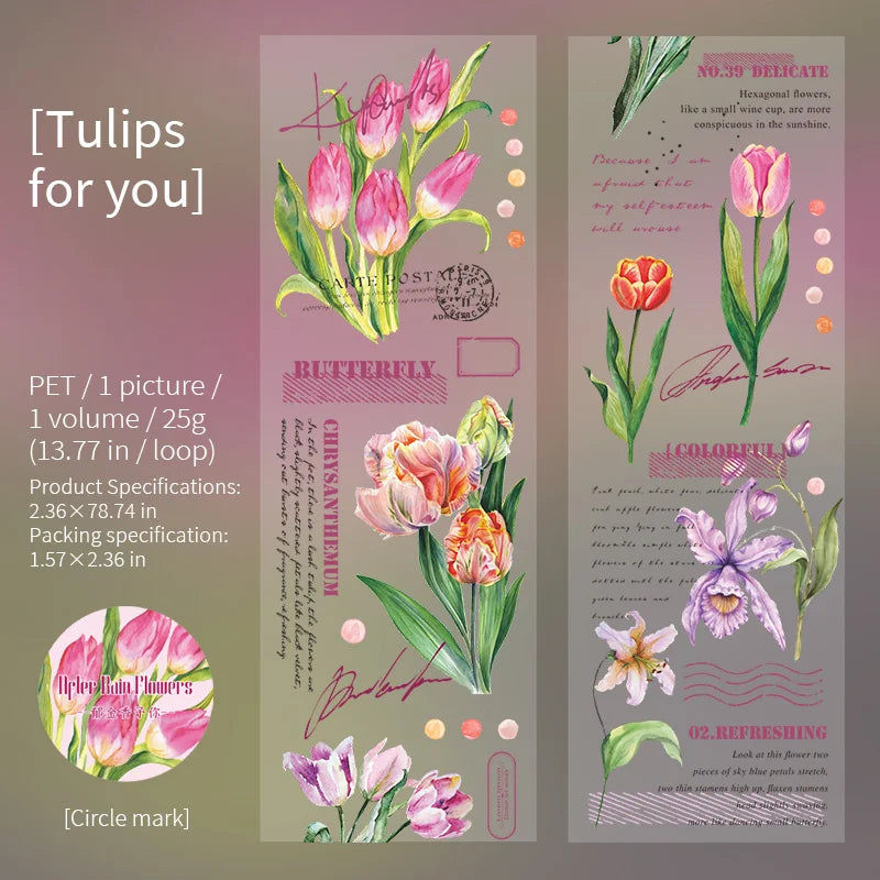 60mm*2m Floral Stickers PET Tapes Collage Journal Stickers DIY Scrapbook Planner Decor Photo Album Aesthetics Stationery Tapes Qme E5 60mm X 200cm