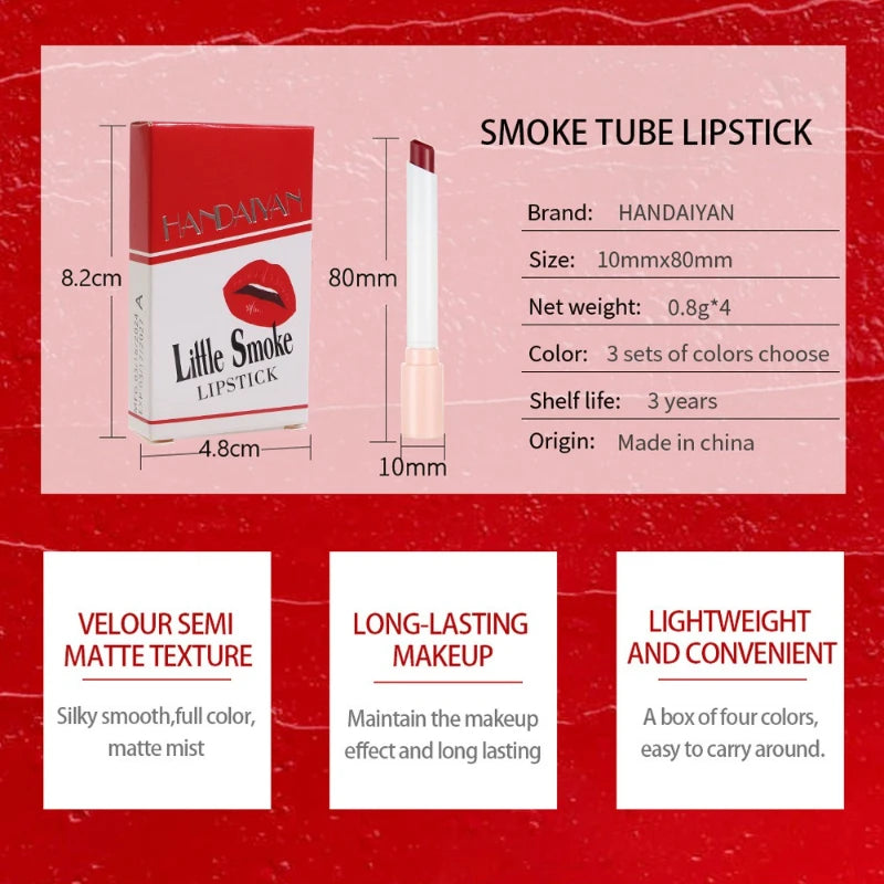 1/4PCS/Set Creative Cigarette Lipstick 12 Colors Velvet Matte Lasting Waterproof Lipstick Sexy Matte Non-Stick Cup Lip Makeup Qme