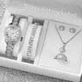 Full diamond silver shell Roman dial women's steel strap watch square rhinestone jewelry five piece set, not including gift box Qme Rose