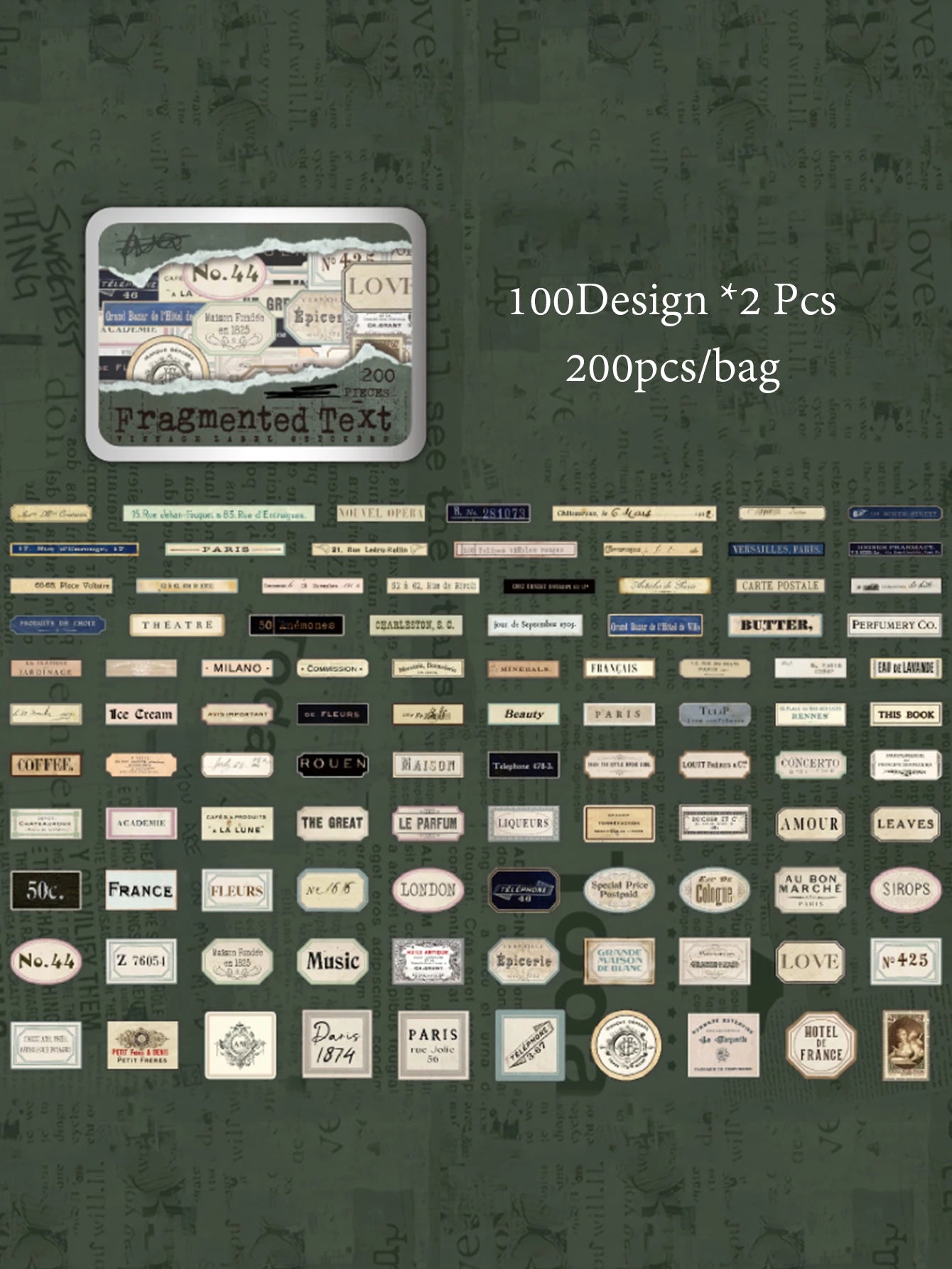 Iron Box Stickers 200pcs/bag Art Text Fragments Vintage Stickers DIY & Scrapbook Journal Decor Iron Box Stickers Qme 2
