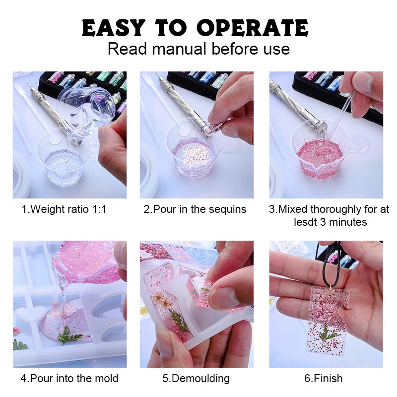 Epoxy Resin Silicone Molds Starter Kit All in One Office Home Decor Art Clear Craft Jewelry Making Kit for Keychain Necklace DIY Qme