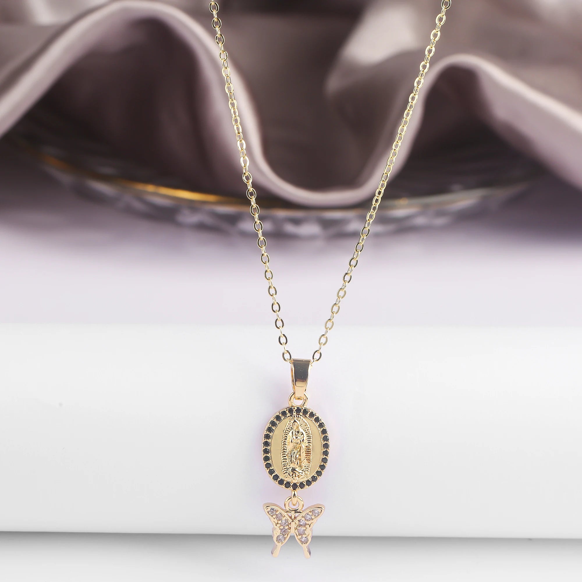 6 Design Cute Female Crystal Zircon Necklace Classic St Jude Cross
