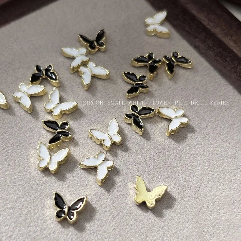 Mini Alloy Gold Silver Rimmed Butterfly Nail Charms Flat Back Tiny Metal Butterflies 3D Nail Art Embellishments for DIY Manicure Qme