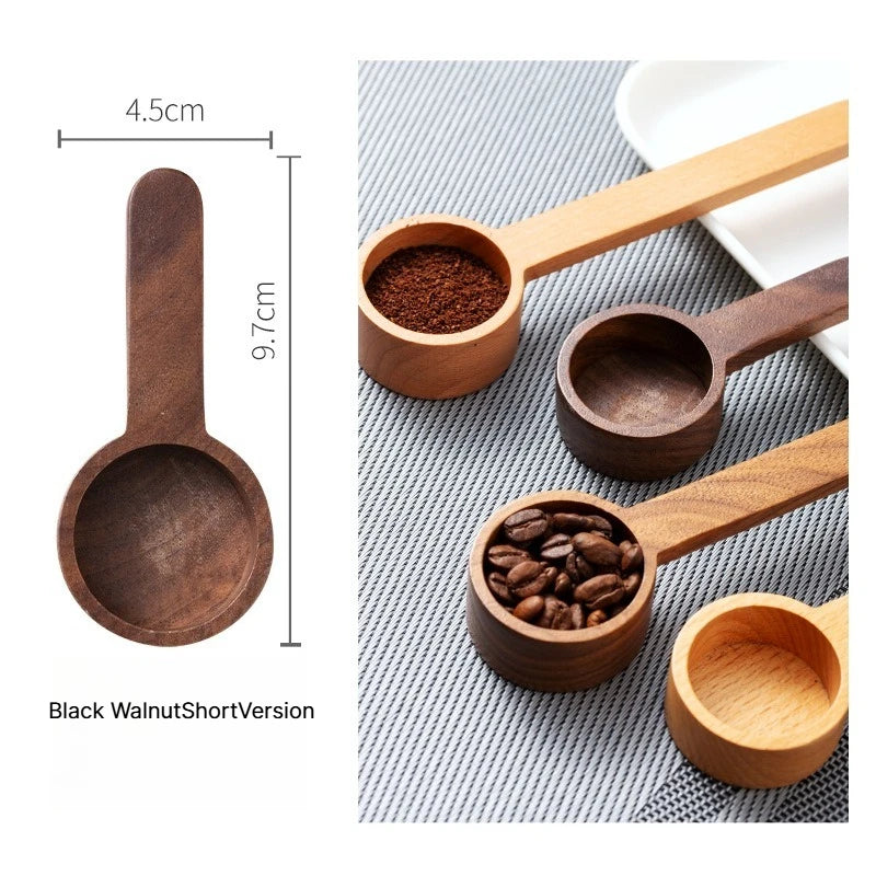 A Black Walnut Wood Coffee Measuring Spoon, Solid Wood Weight Scoop for Coffee Powder Milk Powder Precise Gram Scale Spoon Qme Black Walnut Short
