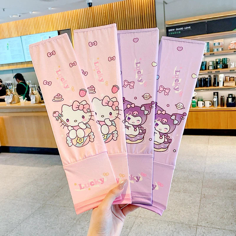 Hello Kitty Kuromi Sun Protection Arm Sleeves—Breathable Cooling Arm Sleeves for Students—UV-Protective Cooling Silk Arm Sleeves Qme