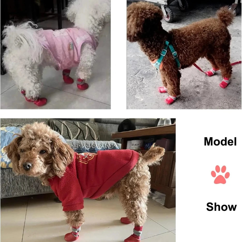 4Pcs/set Anti Slip Dog Socks with Straps Traction Control for Indoor Hardwood Floor Wear Pet Paw Protector for Small Dogs Qme