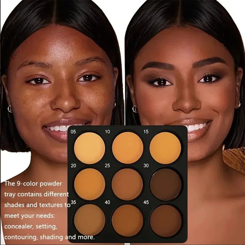 Dark Skin Tone 9-in-1 Face Palette Waterproof Concealer 9 Shades Contour Bronzer Wheat Makeup Palette for Women Qme