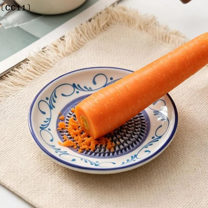 2-in-1 Ceramic Ginger Grater Round Plate Garlic Vegetable Grinding Qme