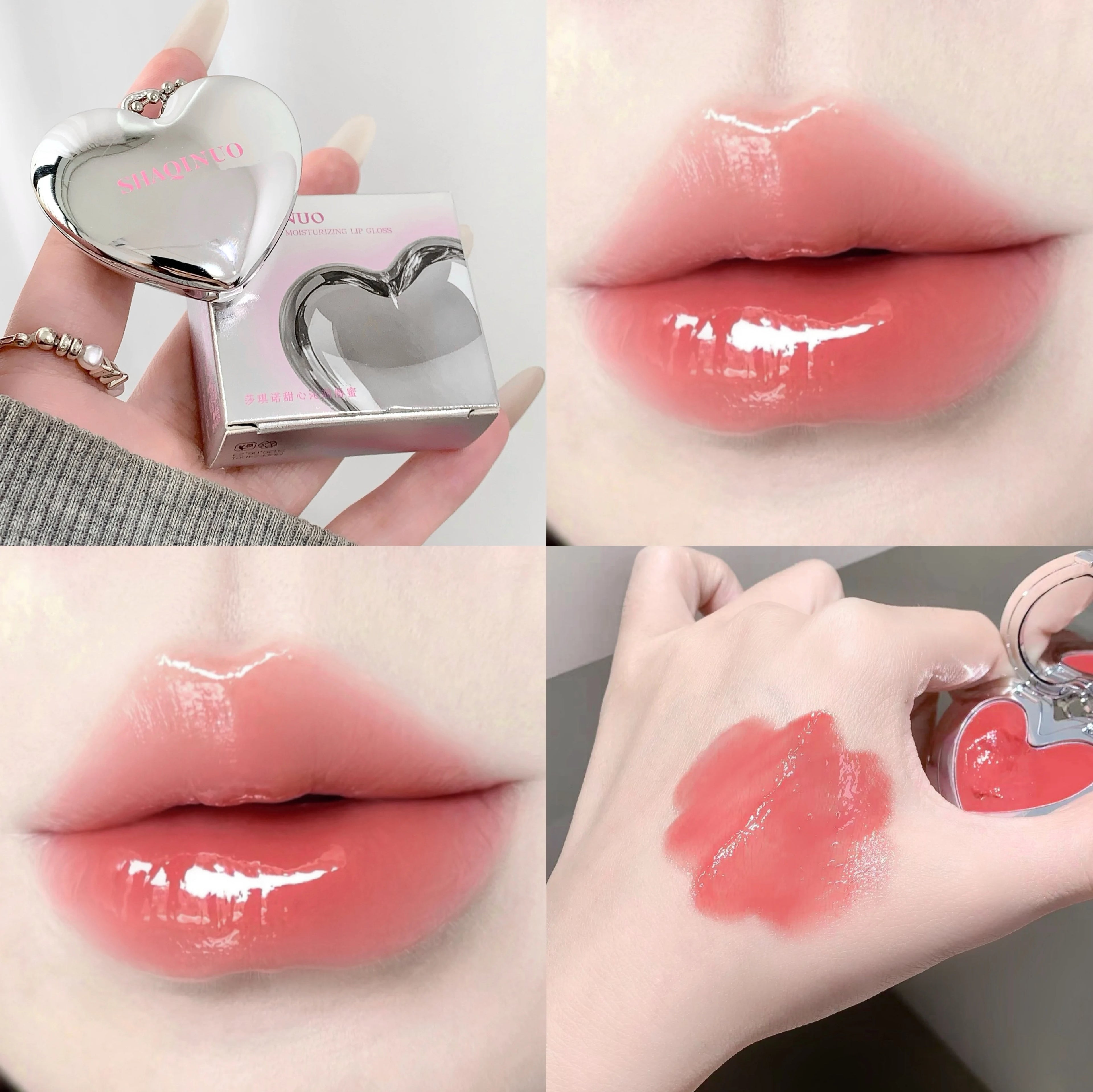 SHAQINUO Heart Shape Water Light Lip Llaze Mirror Pendant Lipstick Qme S9082-1
