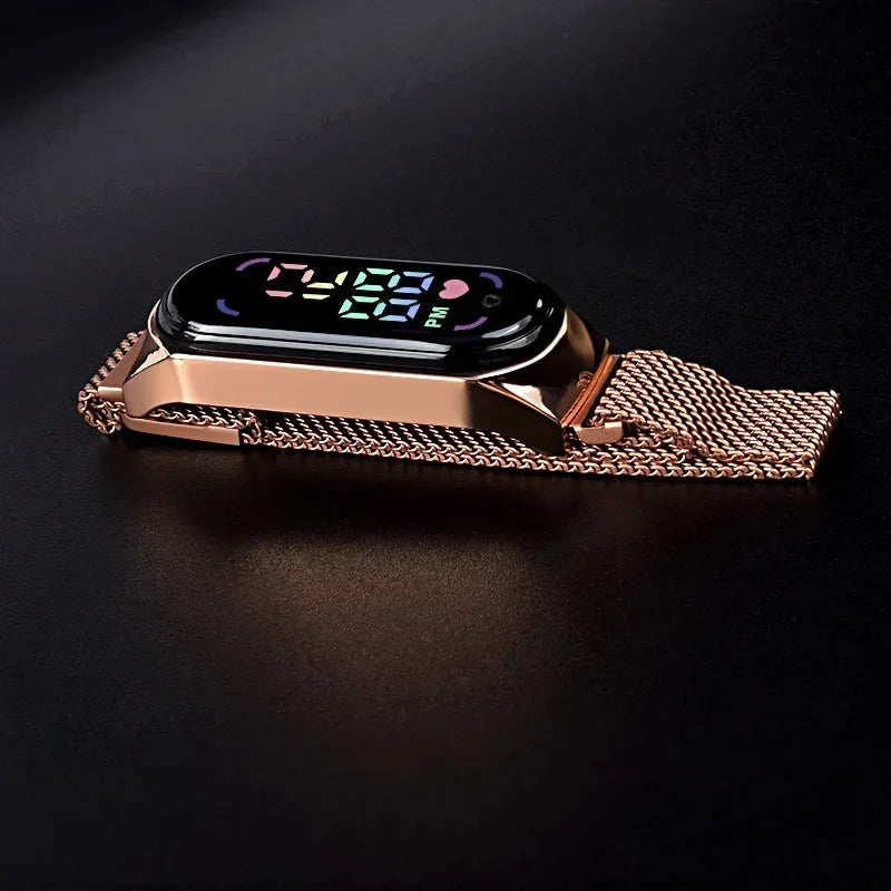 LED Women Watch Magnetic Watchband Strap Waterproof Touch Feminine Clock Fashion Digital Wristwatches Qme