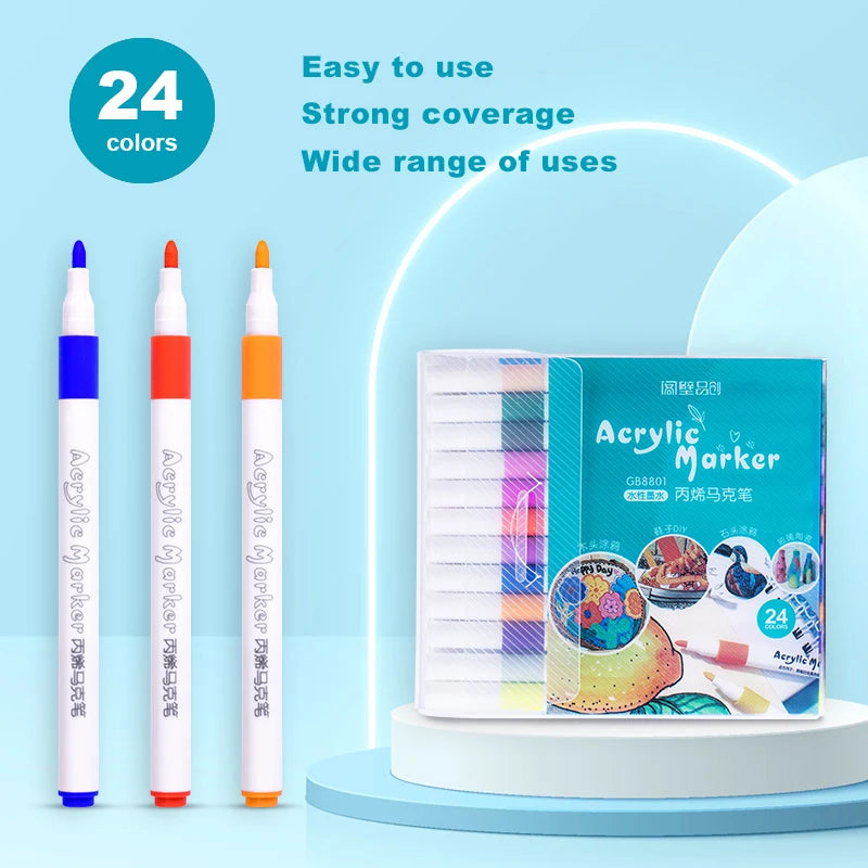 Acrylic Paint Marker Set - 12/24/36/48/60/80 Colors, Non-toxic, Waterproof, Suitable for DIY, Artists, Office Supplies Qme 24Colors