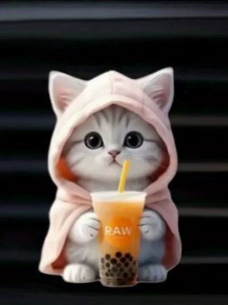 Hoodie Kitten Finished Ventilating Clip Car Decoration Aromatreatment Acrylic Accessories Qme Pink