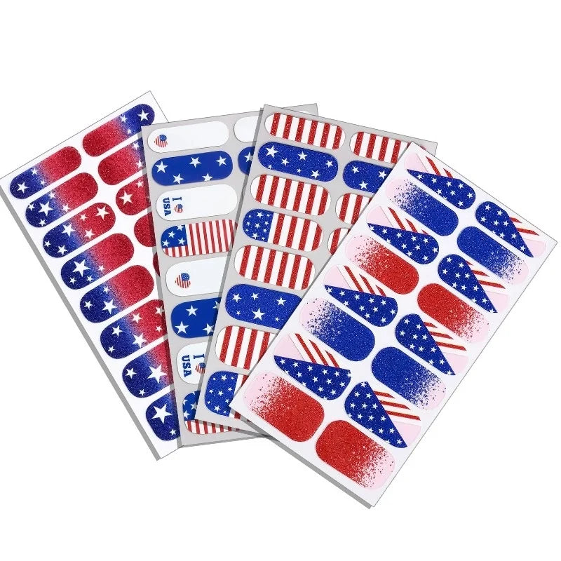 USA Flag Nail Stickers Shiny Star Glitter Design Self-adhesive Nail Decoration Independence Day Festival Nail Art Supplies Qme