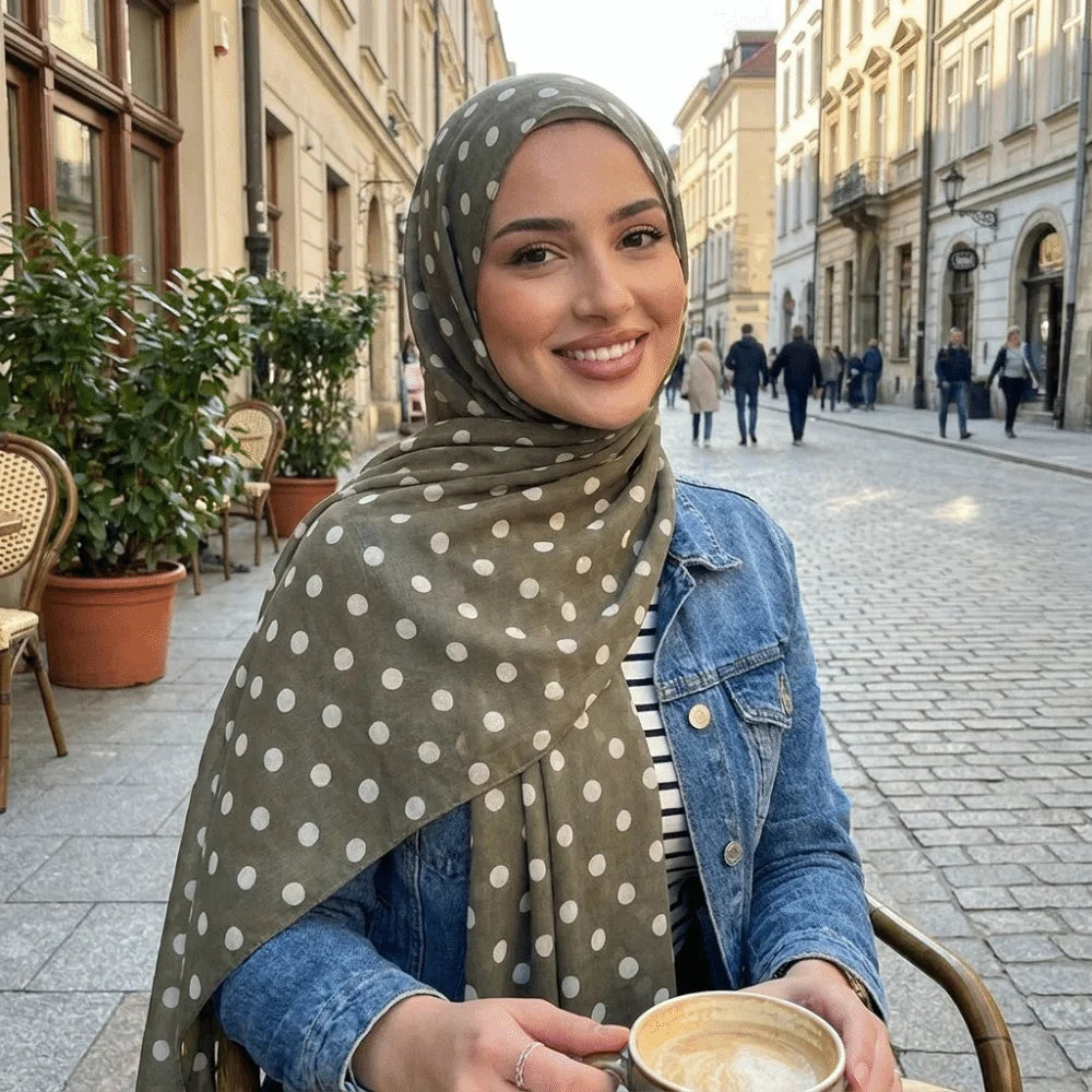 Breathable Cotton Long Scarf Versatile Stylish Polka Dot Shawl Qme