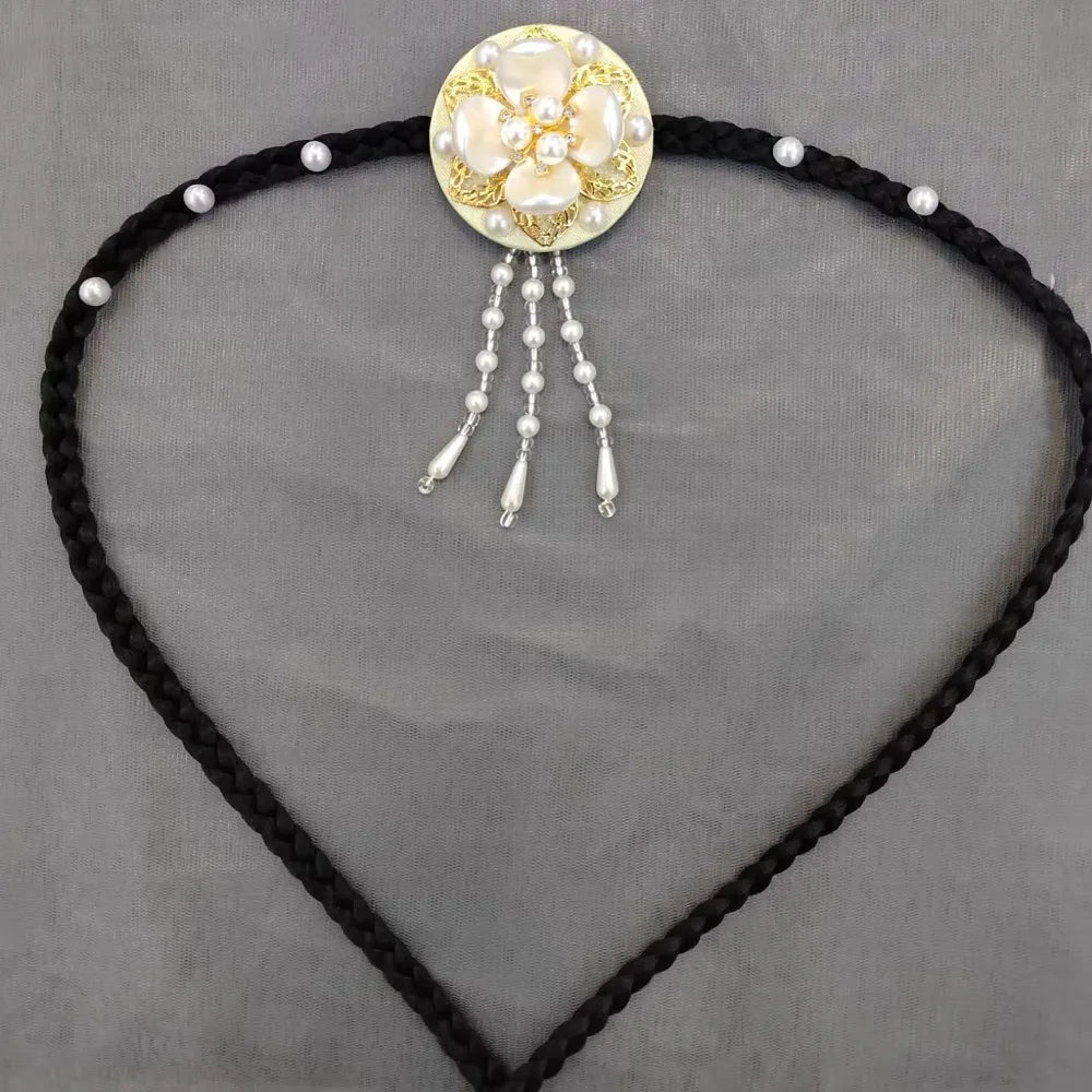 Retro Flower Hanbok Wig Headdress Pearl Traditional Korea Ethnic Qme Style2-Gold