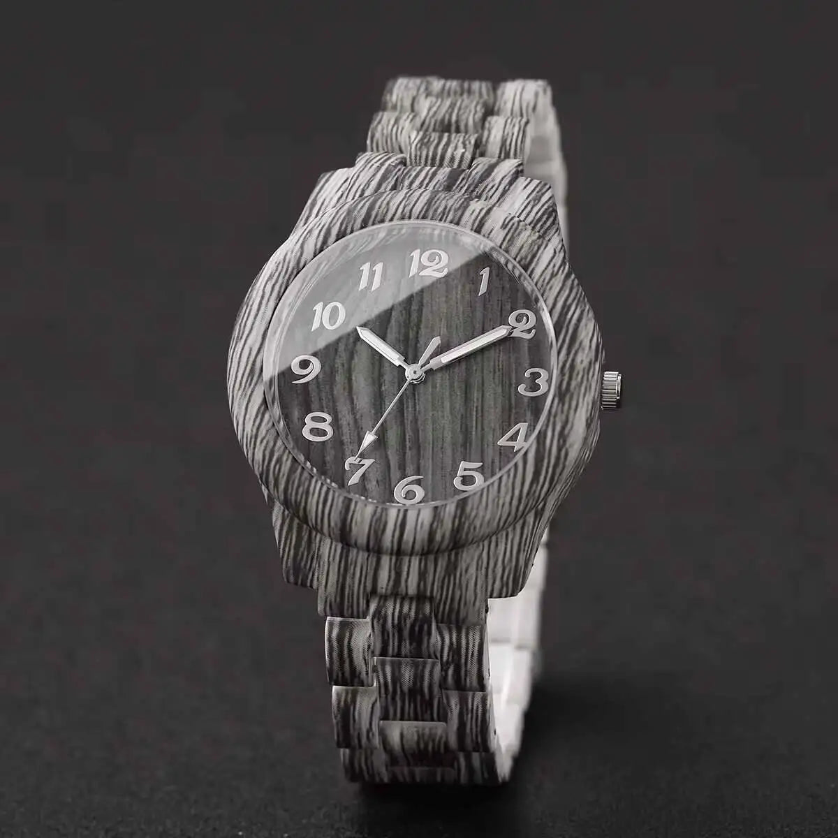 5PCS Fashion Women Watches Casual Wooden Pattern Plastic Band Quartz Watch Bracelets Set for Girls Clock Gift （Without Box） Qme