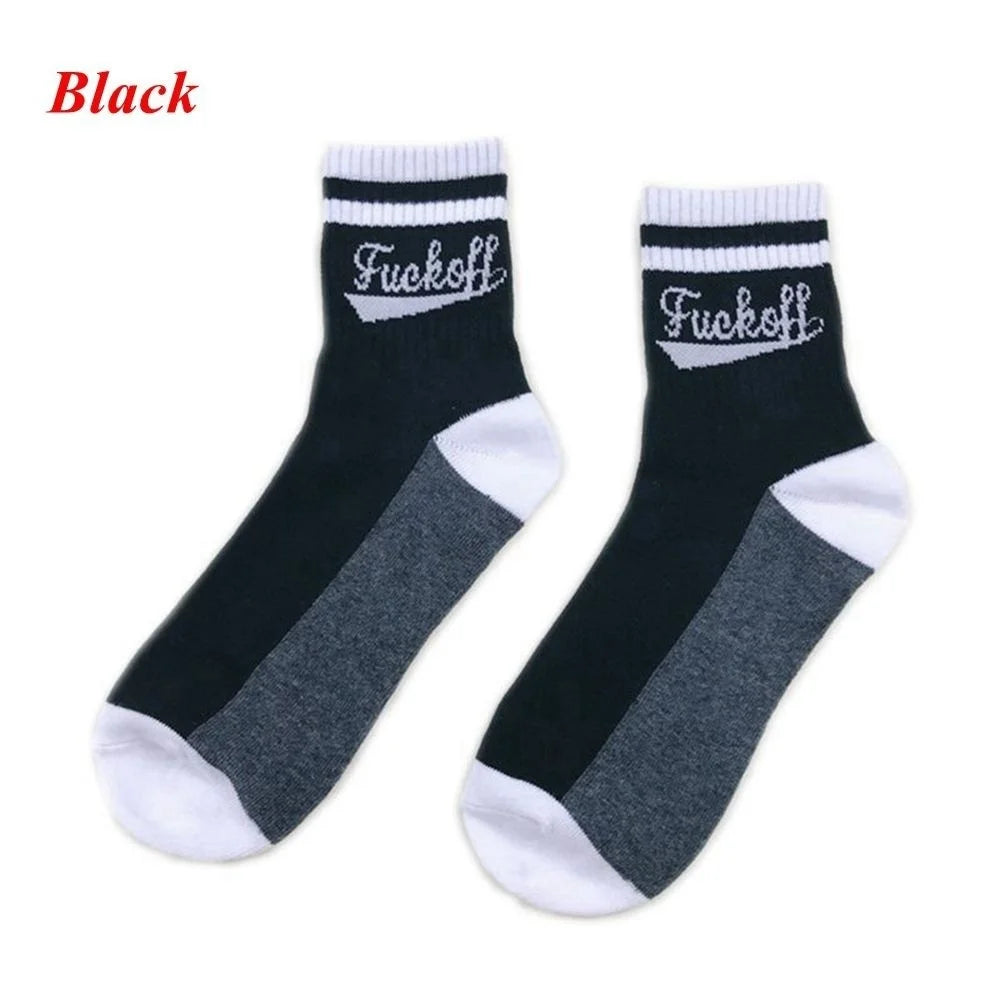 Fashion Cotton Skateboard Socks Letter Print Casual Sports Hosiery Qme One Size black