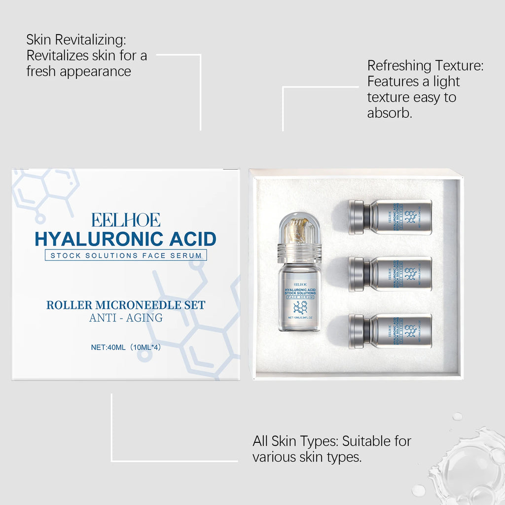 Hyaluronic Acid Stock Solutions Face Serum with Roller Microneedle Set Moisturizing Anti-Wrinkle Facial Serum Smoothing Refresh Qme